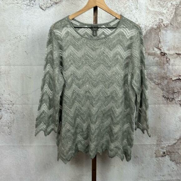 CHICO'S TRAVELERS boho chic layering top size XL 3 scalloped zig zag tonal wave - Picture 1 of 5